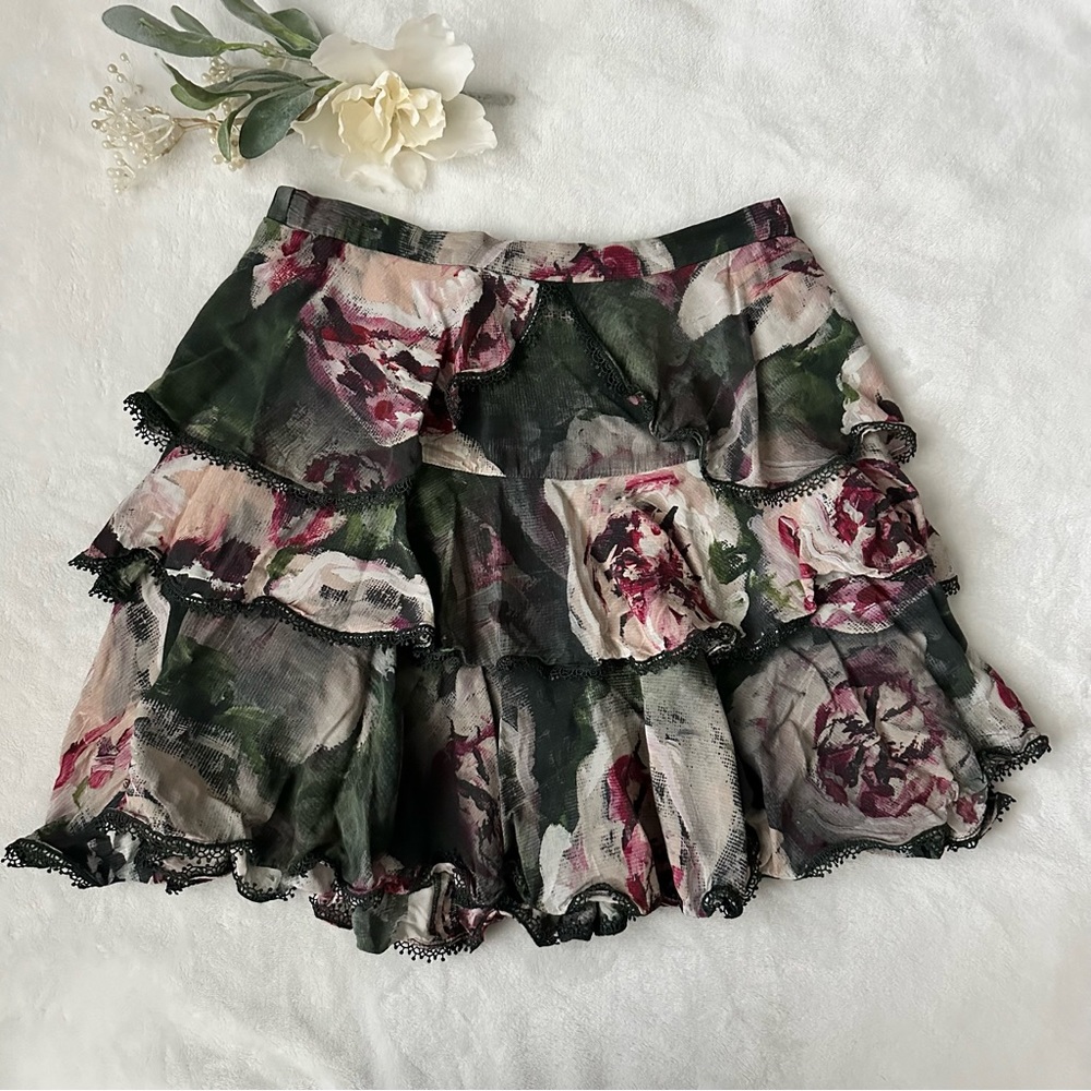 Marchesa Notte Green Tiered Skirt Size 4